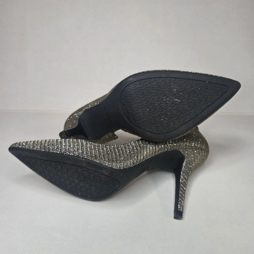 Michael Kors Ruthie D'Orsay Glitter Pointed Toe Pumps Heels 8.5M Silver